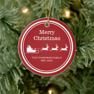 Ornamento De Cerâmica Trinegro de Papai Noel e texto Feliz Natal em Verm
