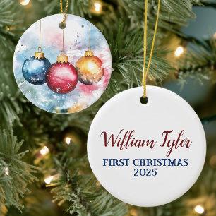 Ornamento De Cerâmica Trio de Aquarela das Balas de Natal