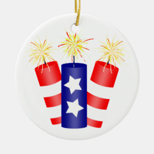 Ornamento De Cerâmica Trio de Firecrackers em 4 de julho