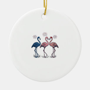 Ornamento De Cerâmica Trio de Flamingos Patrióticos Design de Gravura Vi