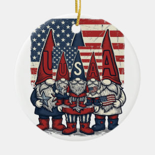 Ornamento De Cerâmica Trio de Gnome Patriótico EUA Design Vetorial Vinta