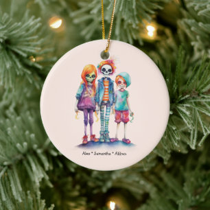 Ornamento De Cerâmica Trio Zombie Adorável Pastel - Halloween Bonito