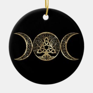 Ornamento De Cerâmica Triple Moon Tree of Life Triquetra