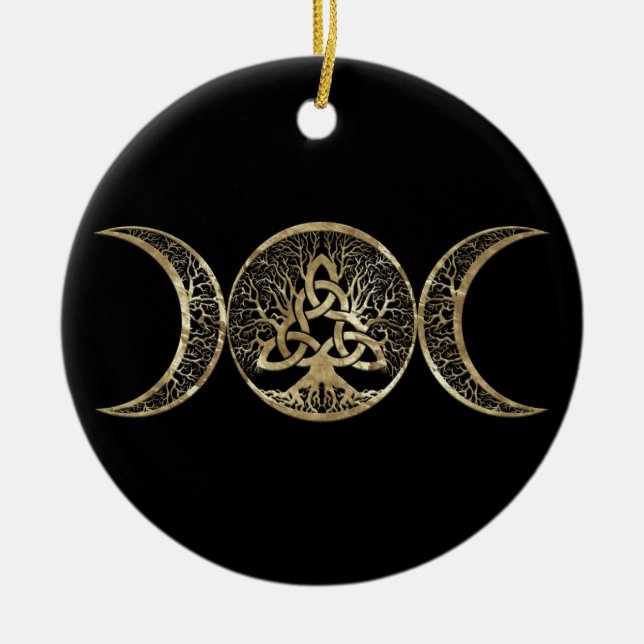 Ornamento De Cerâmica Triple Moon Tree of Life Triquetra (Frente)