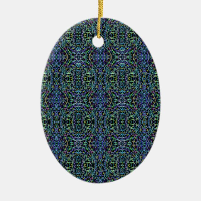 Ornamento De Cerâmica Trippy Blue Quilt Geométrico (Frente)