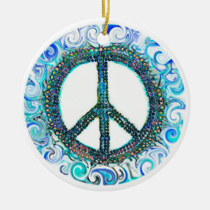 Ornamento De Cerâmica Trippy Peace Sign Christmas