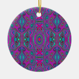 Ornamento De Cerâmica Trippy Retro Magenta, Abstrato azul e verde