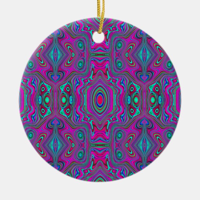 Ornamento De Cerâmica Trippy Retro Magenta, Abstrato azul e verde (Frente)