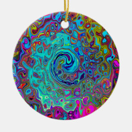 Ornamento De Cerâmica Trippy Sky Blue Abstrato Retro Liquid Swirl