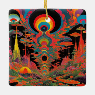 Ornamento De Cerâmica Trippy Vintage 1960s Psychedelic Retro Artwork