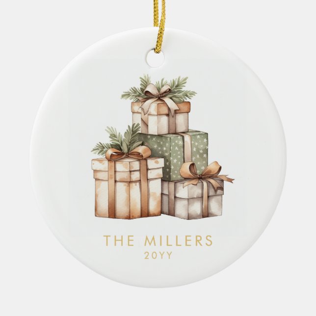 Ornamento De Cerâmica Troca de Presentes de Natal Elefante Branco (Frente)