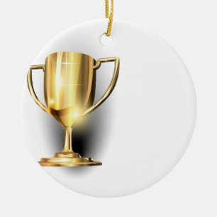 Ornamento De Cerâmica Troféu Dourado