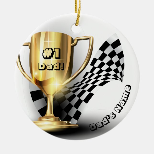 Ornamento De Cerâmica Troféu Dourado nº 1 do nome do pai (Frente)