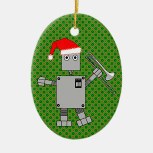 Ornamento De Cerâmica Trombone Santa Hat Robot