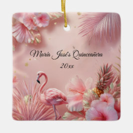 Ornamento De Cerâmica Tropical Flamingo Quinceañera, costume