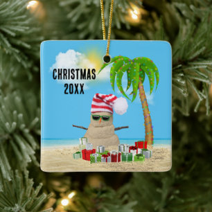 Ornamento De Cerâmica Tropical Happy Holidays Sand Man