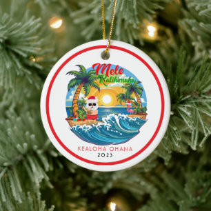 Ornamento De Cerâmica Tropical Havaiana Mele Kalikimaka Round
