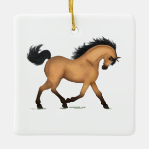Ornamento De Cerâmica Trotting Buckskin Horse ou Pony Equestrian Charm