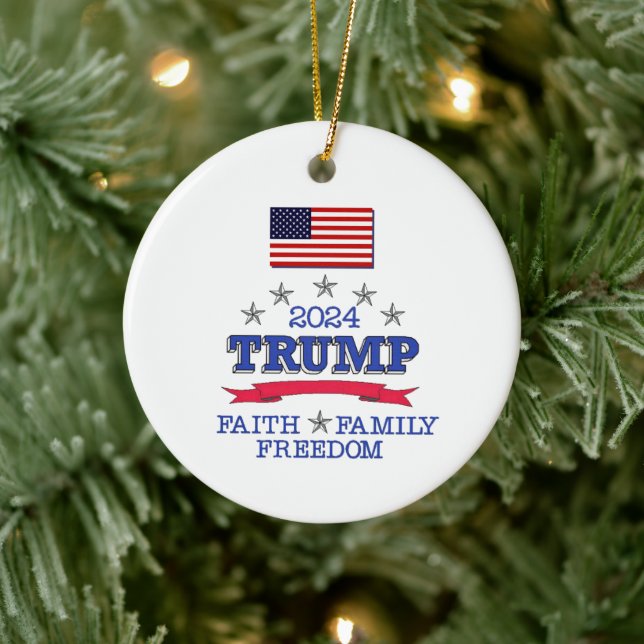 Ornamento De Cerâmica Trump 2024 Faith Family Freedom (Árvore)
