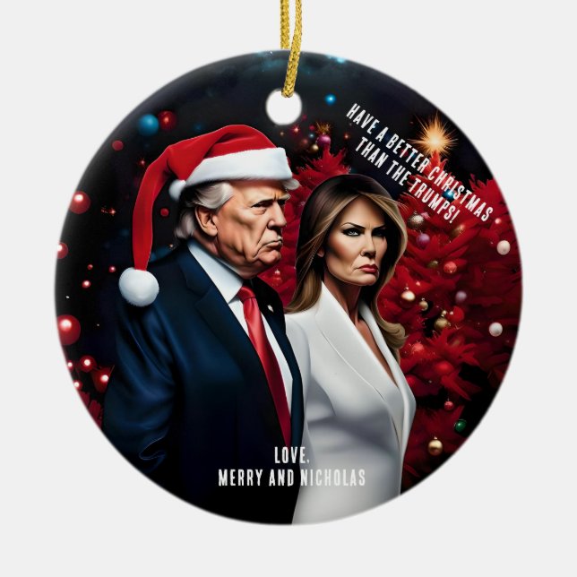 Ornamento De Cerâmica Trump and Melania Bad Christmas (Frente)