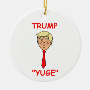 Ornamento De Cerâmica Trump Cartoon Face com Tie - Ornament "Yuge"