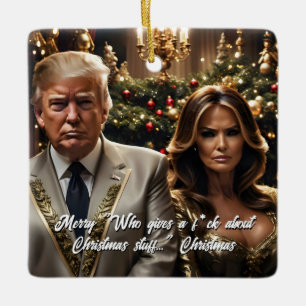 Ornamento De Cerâmica Trump e Esposa "Quem dá um F*ck" no Natal