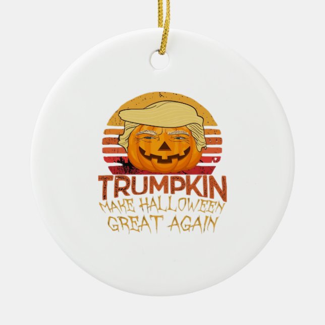 Ornamento De Cerâmica Trumpkin Halloween Engraçado Clássico (Frente)