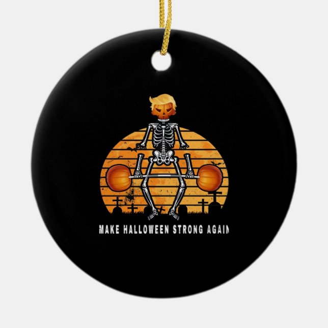 Ornamento De Cerâmica Trumpkin Torna O Halloween Novamente Engraçada A M (Frente)