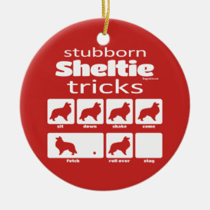Ornamento De Cerâmica Truques de Sheltie Stubborn