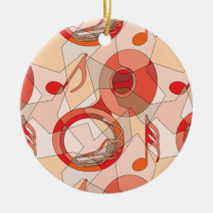 Ornamento De Cerâmica Tuba Music Note Fragments Reds Cerâmica Ornament