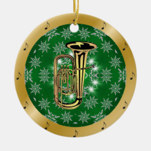 Ornamento De Cerâmica Tuba ~ Silver ~ Verde ~ Dourado ~ Natal ~