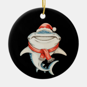 Ornamento De Cerâmica Tubarão Baleia Natal Chapéu do Papai Noel Férias d