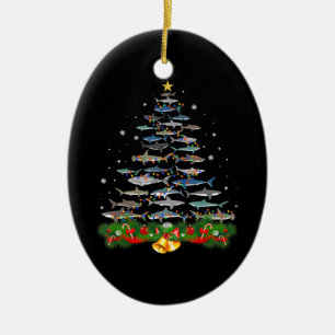 Ornamento De Cerâmica Tubarões de Natal com tubarão dão presentes a m