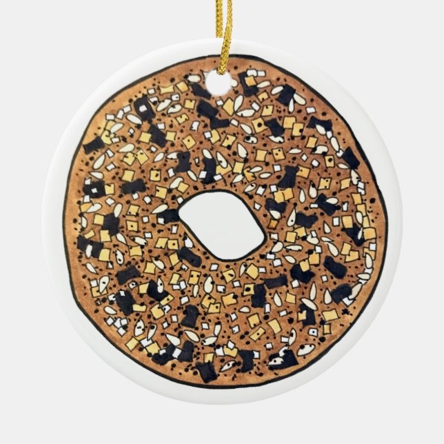 Ornamento De Cerâmica Tudo o Bagel Pão Pão Pão Pão Pão Folha Chef (Frente)