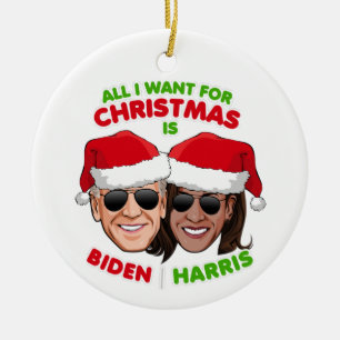 ORNAMENTO DE CERÂMICA TUDO O QUE EU QUERO PARA O NATAL É BIDEN HARRIS