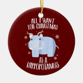 Ornamento De Cerâmica Tudo o que quero no Natal é um Hippopotamus