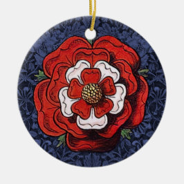 Ornamento De Cerâmica Tudor Rosa Vermelho e Branco