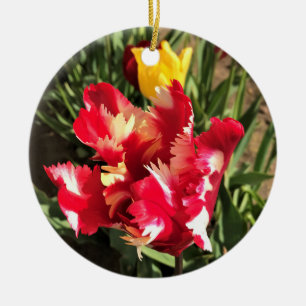 Ornamento De Cerâmica Tulipa Vermelha e Branca Única