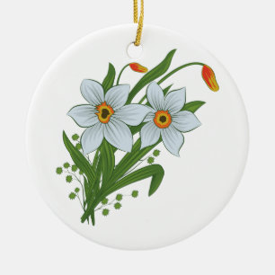 Ornamento De Cerâmica Tulipas e Narcisos Flores