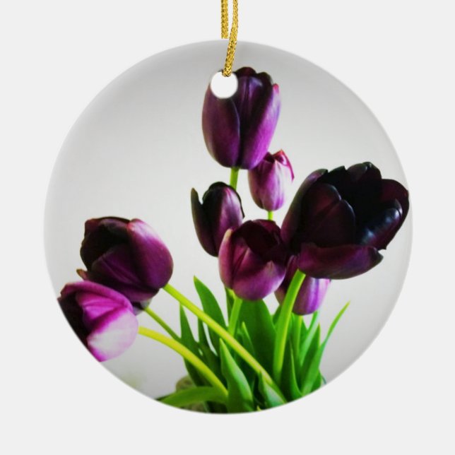 Ornamento De Cerâmica Tulipas Roxas Escuras (Frente)