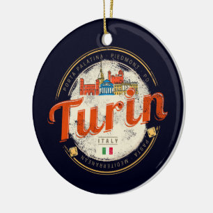 Ornamento De Cerâmica Turin Piemonte Retro Skyline Italiano Vintage Past