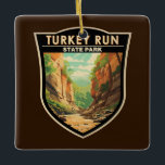 Ornamento De Cerâmica Turkey Run State Park Indiana Viagem Art Vintage<br><div class="desc">O Parque Estadual da Turquia corre num estilo de arte vetorial. A Turkey Run inclui também um sistema de trilhas,  Rocky Hollow Falls Canyon Nature Preserve,  uma ponte suspensa sobre Sugar Creek,  locais de acampamento e outras áreas recreativas.</div>