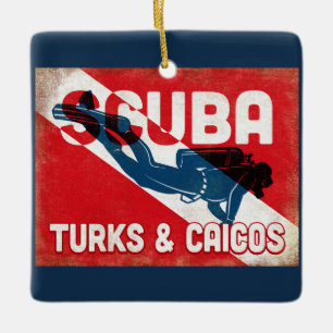 Ornamento De Cerâmica Turks & Caicos Scuba Diver - Blue Retro