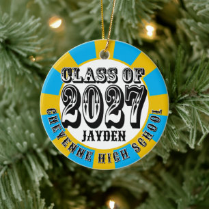 Ornamento De Cerâmica Turma de 2027 Foto Graduação Ocidental