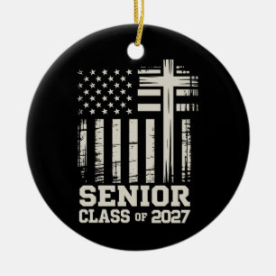 Ornamento De Cerâmica Turma de Formatura de 2027 Bandeira dos EUA Cruz G