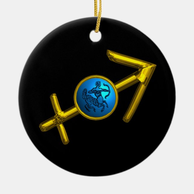 Ornamento De Cerâmica Turquesa do azul da JÓIA do ANIVERSÁRIO do ZODÍACO (Frente)