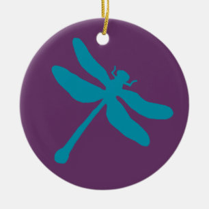 Ornamento De Cerâmica Turquesa e Dragonfly púrpura