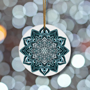 Ornamento De Cerâmica Turquesa Floco de Neve em branco
