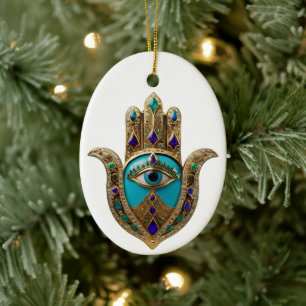 Ornamento De Cerâmica Turquesa Terceiro Olho Hamsa