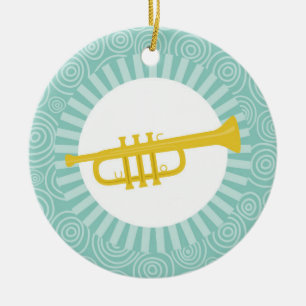 Ornamento De Cerâmica Turquoise Swirl Musical de Trompete